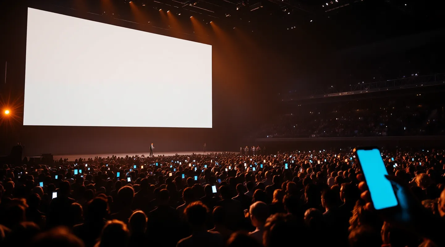 An arena without internet: the LED wall shows two codes, first the Wi-Fi, then the event